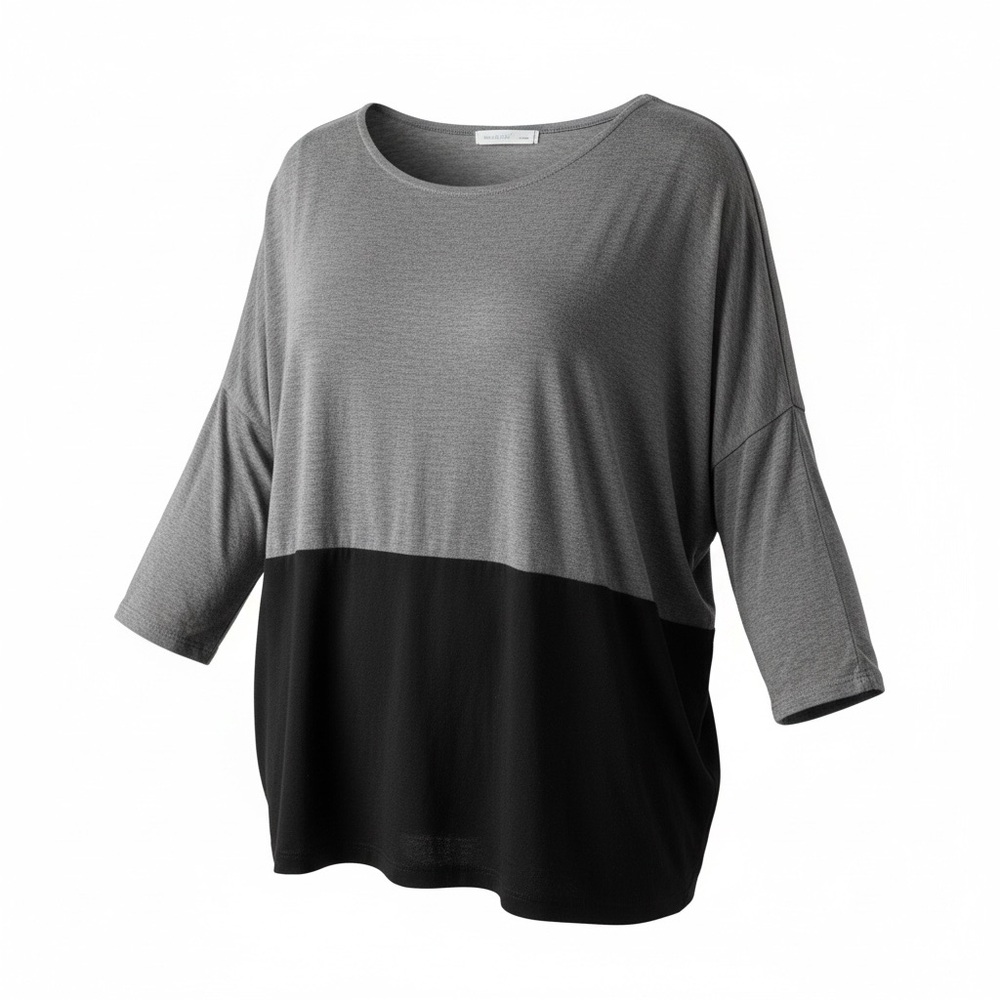 ZARA Gray and Black Women's 3/4 Long Raglan Sleeve Top Comfort Crew Neck Sz S